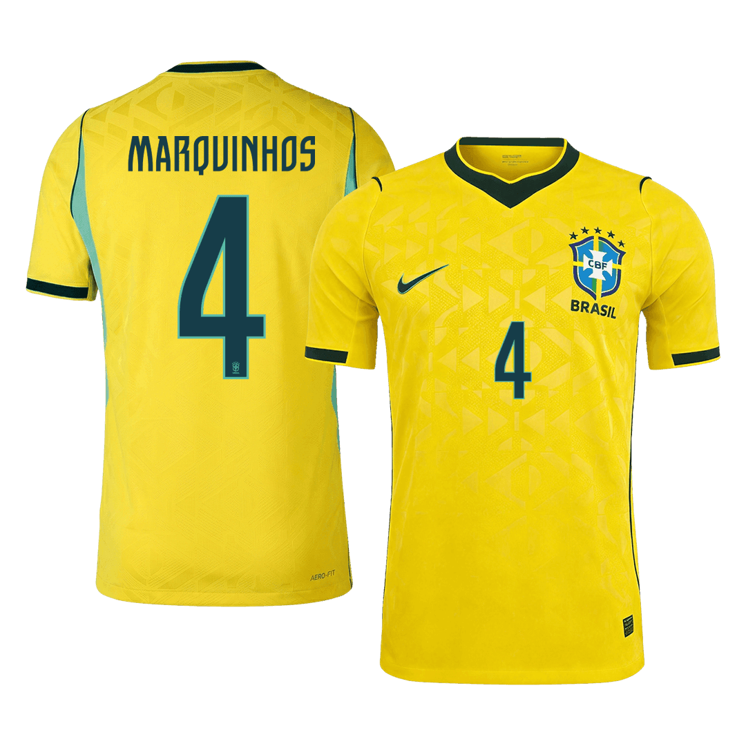 Brazil VM Hjemmedrakt Spillerversjon 2026 MARQUINHOS #4 Slim Fit
